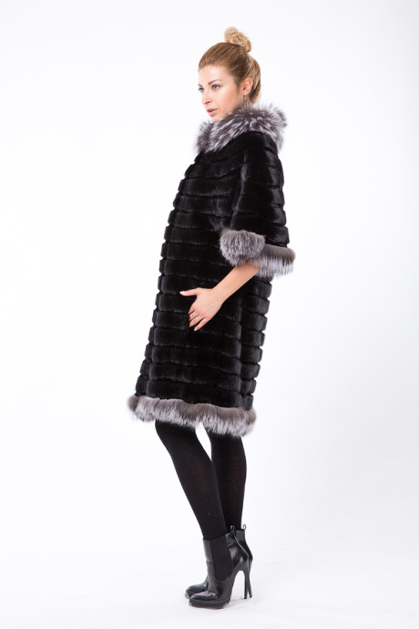 Черное итальянское пальто из меха норки и черно-бурой лисы