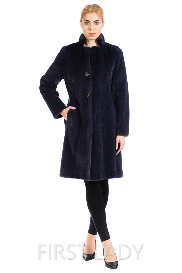 Норковое итальянское пальто чернильно-синего цвета
